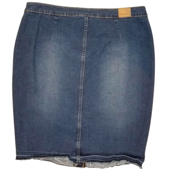 SEARS ROEBUCK & CO Button-Front Frayed Hem Blue Denim Jean Skirt - Picture 2 of 4